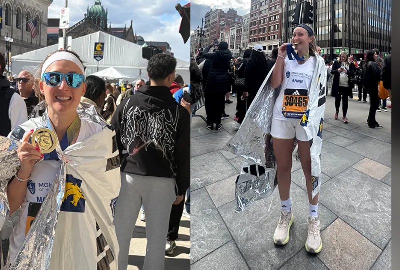 Two side-by-side photos of individual runners after a race