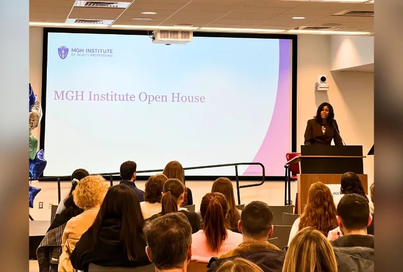 Woman standing at a podium