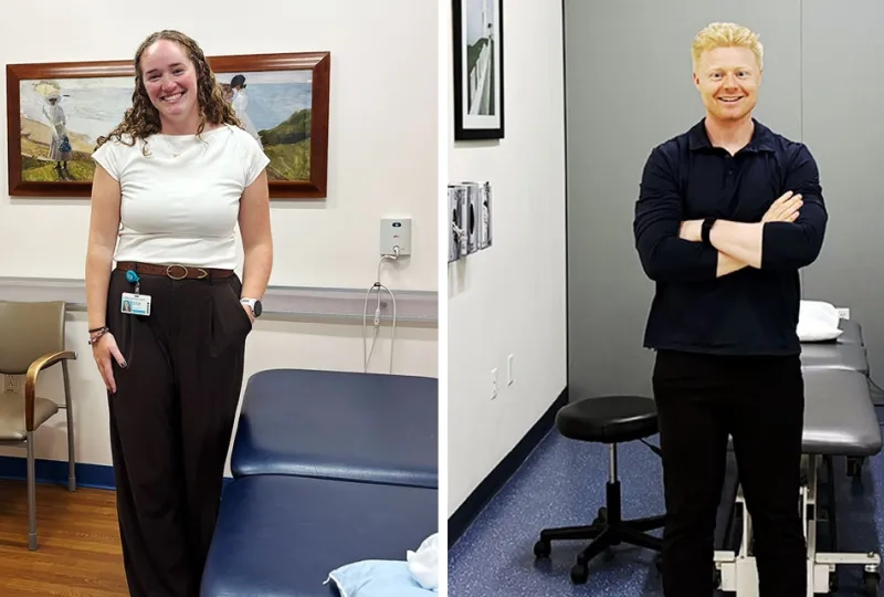 Two photos of the residents in the Sports Physical Therapy Residency Program standing in exam rooms