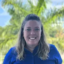 Lindsay Sundberg in blue shirt