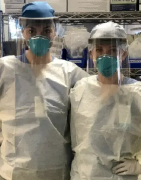 Classmates Bridget McGowan (left) and Maggie O’Rourke were reunited at Mass. General Hospital during the COVID-19 pandemic.