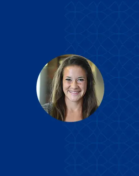 Photo of Hannah Rowe on blue background