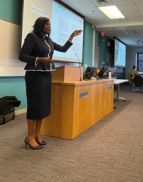 Woman talking to group 