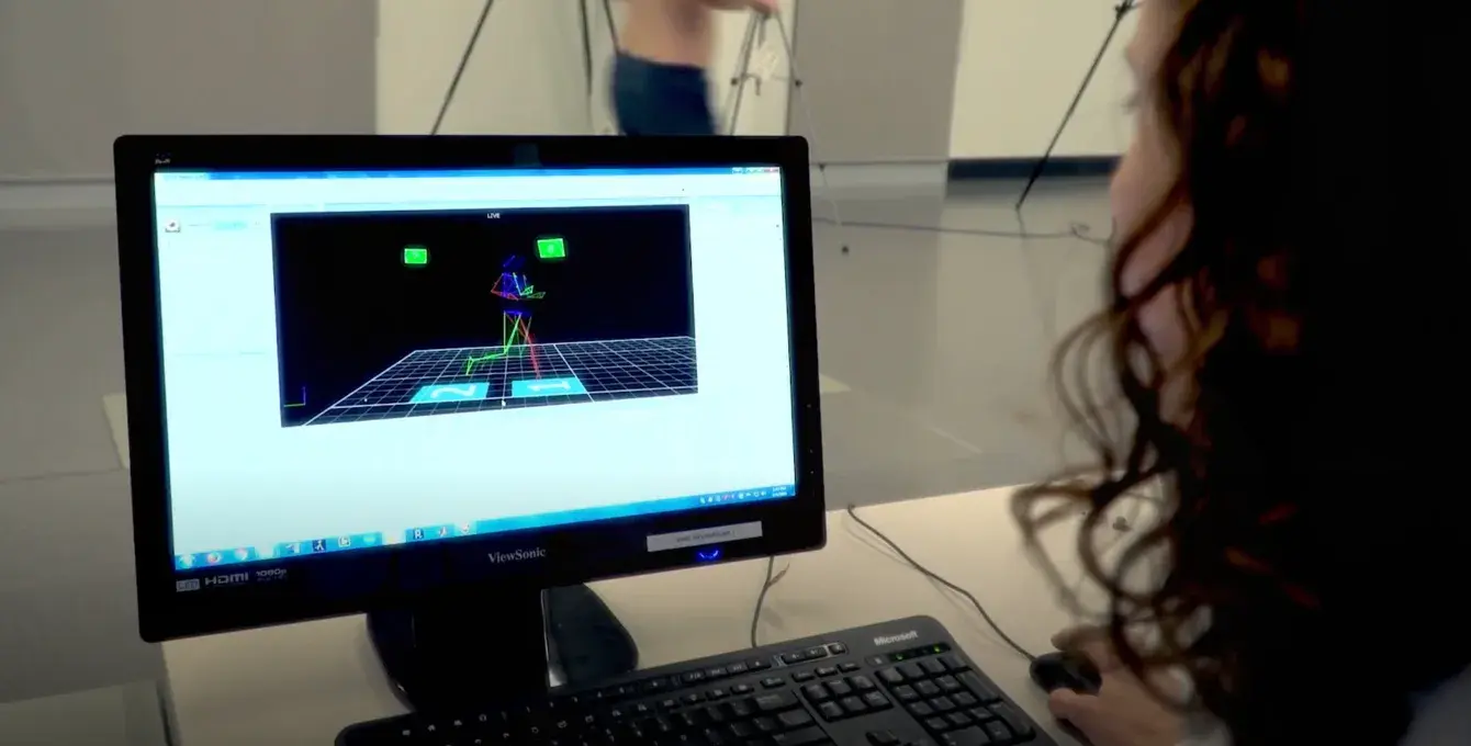 A  computer calculating a patients stride at they walk